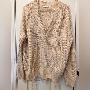 Altar'd State Cream Knit V-Neck Sweater